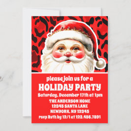 Red Leopard Print Retro Kerstfeest Kaart