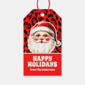 Red Leopard Print Retro Kerstman Kerstmis Cadeaulabel (Voorkant)