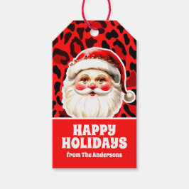 Red Leopard Print Retro Kerstman Kerstmis Cadeaulabel