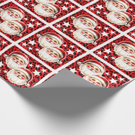 Red Leopard Print Retro Kerstman Kerstmis Cadeaupapier (Hoek)