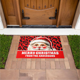 Red Leopard Print Retro Kerstman Kerstmis Deurmat