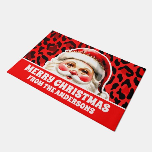 Red Leopard Print Retro Kerstman Kerstmis Deurmat (Schuin)