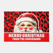 Red Leopard Print Retro Kerstman Kerstmis Deurmat (Voorkant)