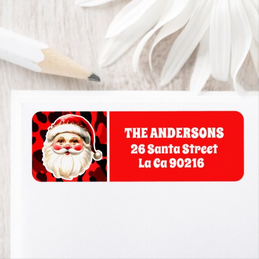 Red Leopard Print Retro Kerstman Kerstmis Etiket (Insitu)