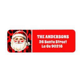 Red Leopard Print Retro Kerstman Kerstmis Etiket