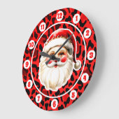 Red Leopard Print Retro Kerstman Kerstmis Grote Klok (Hoek)