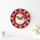 Red Leopard Print Retro Kerstman Kerstmis Grote Klok (Huis)