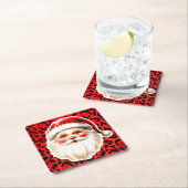 Red Leopard Print Retro Kerstman Kerstmis Kartonnen Onderzetters (Insitu)