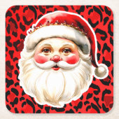 Red Leopard Print Retro Kerstman Kerstmis Kartonnen Onderzetters (Voorkant)