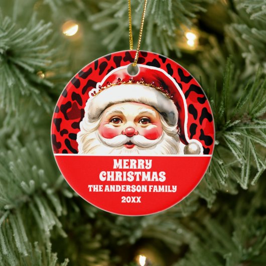 Red Leopard Print Retro Kerstman Kerstmis Keramisch Ornament (Boom)
