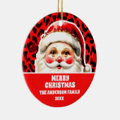 Red Leopard Print Retro Kerstman Kerstmis Keramisch Ornament (Rechts)