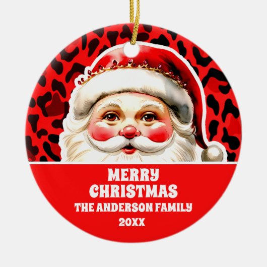 Red Leopard Print Retro Kerstman Kerstmis Keramisch Ornament (Voorkant)