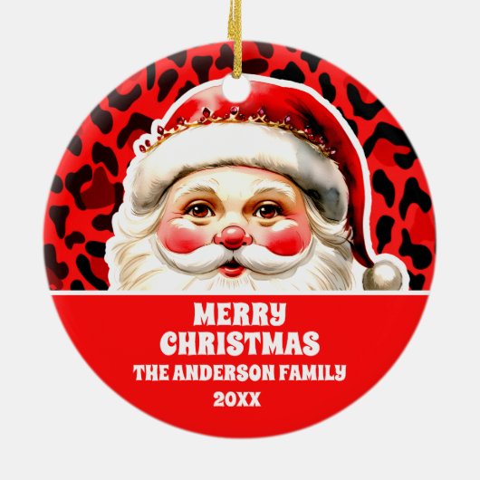 Red Leopard Print Retro Kerstman Kerstmis Keramisch Ornament (Achterkant)