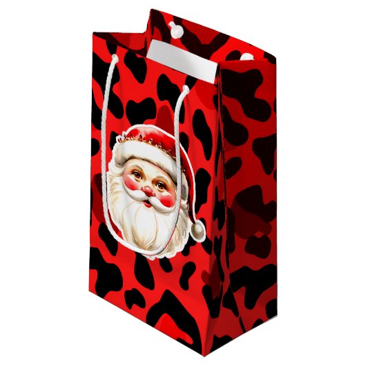 Red Leopard Print Retro Kerstman Kerstmis Klein Cadeauzakje (Voorkant Gekanteld)
