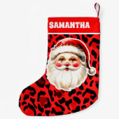 Red Leopard Print Retro Kerstman Kerstmis Kleine Kerstsok (Achterkant)