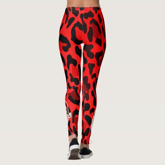 Red Leopard Print Retro Kerstman Kerstmis Leggings (Achterkant)