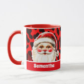 Red Leopard Print Retro Kerstman Kerstmis Mok (Links)