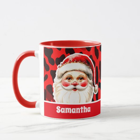 Red Leopard Print Retro Kerstman Kerstmis Mok (Links)