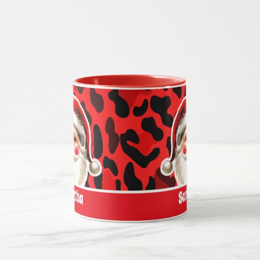 Red Leopard Print Retro Kerstman Kerstmis Mok (Midden)