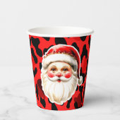 Red Leopard Print Retro Kerstman Kerstmis Papieren Bekers (Achterkant)