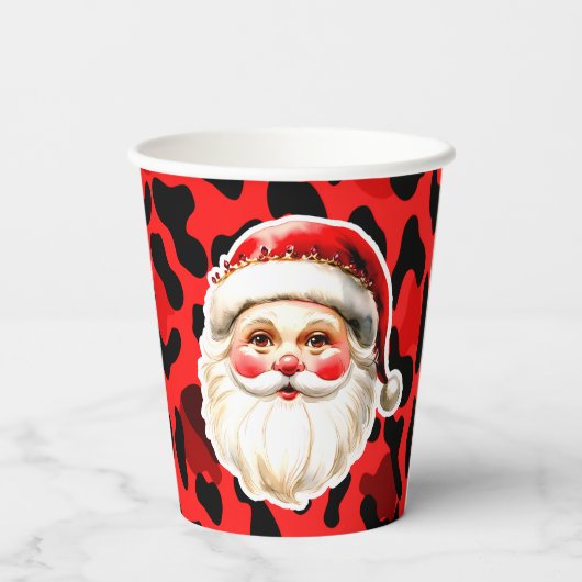 Red Leopard Print Retro Kerstman Kerstmis Papieren Bekers (Achterkant)