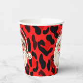 Red Leopard Print Retro Kerstman Kerstmis Papieren Bekers (Links)