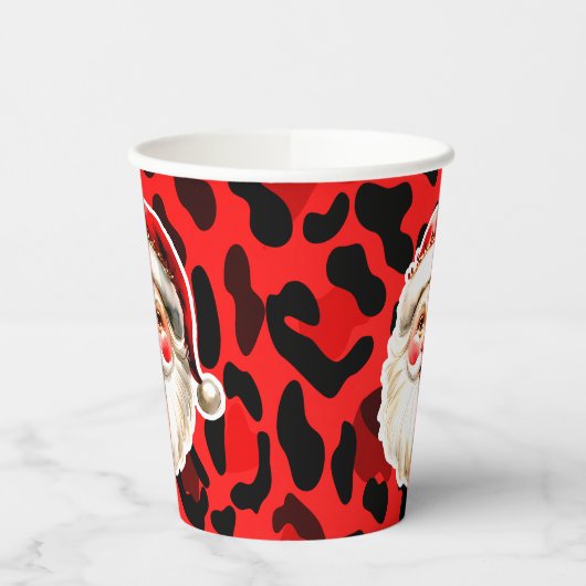 Red Leopard Print Retro Kerstman Kerstmis Papieren Bekers (Links)