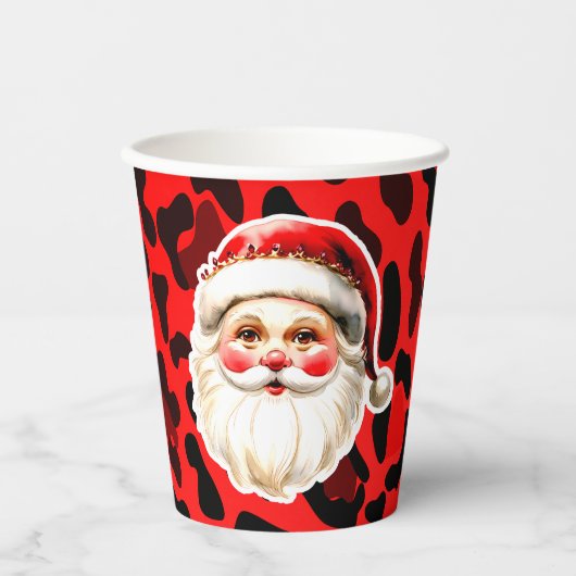 Red Leopard Print Retro Kerstman Kerstmis Papieren Bekers (Voorkant)