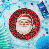 Red Leopard Print Retro Kerstman Kerstmis Papieren Bordje (Feest)