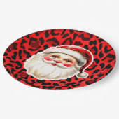 Red Leopard Print Retro Kerstman Kerstmis Papieren Bordje (Gekanteld)