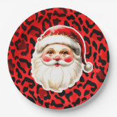 Red Leopard Print Retro Kerstman Kerstmis Papieren Bordje (Voorkant)