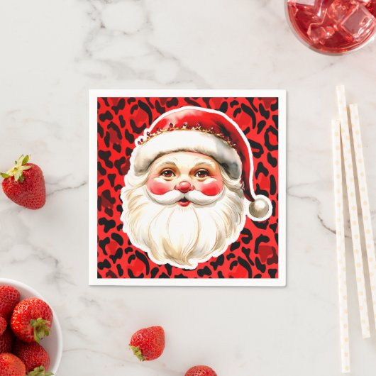 Red Leopard Print Retro Kerstman Kerstmis Servet (Insitu)