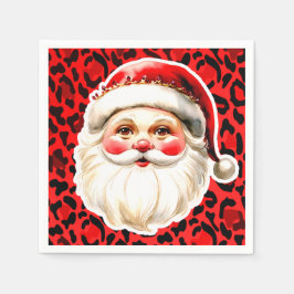 Red Leopard Print Retro Kerstman Kerstmis Servet