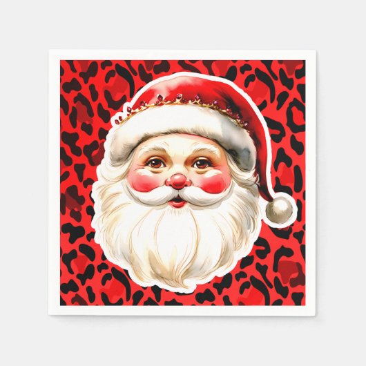 Red Leopard Print Retro Kerstman Kerstmis Servet (Voorkant)