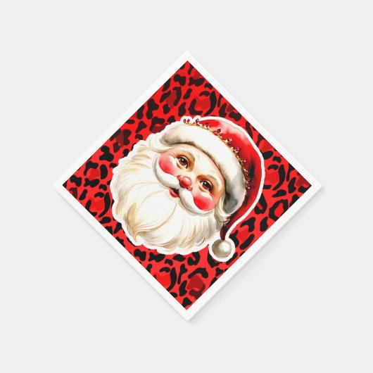 Red Leopard Print Retro Kerstman Kerstmis Servet (Hoek)