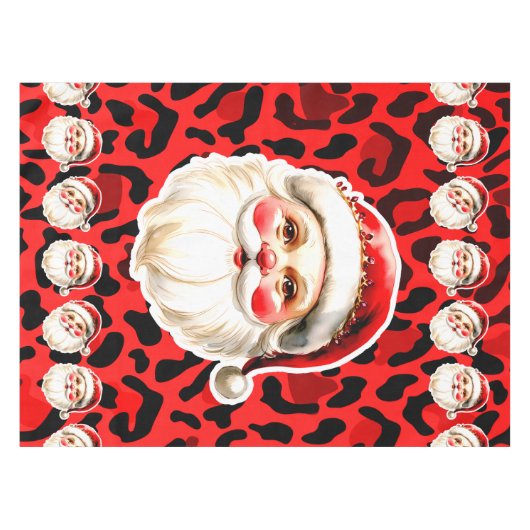 Red Leopard Print Retro Kerstman Kerstmis Tafelkleed (Voorkant (Horizontaal))