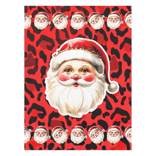 Red Leopard Print Retro Kerstman Kerstmis Tafelkleed (Voorkant)