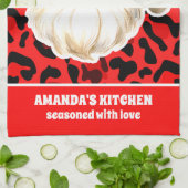 Red Leopard Print Retro Kerstman Kerstmis Theedoek (Gevouwen)