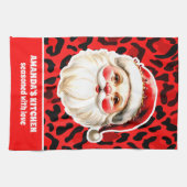 Red Leopard Print Retro Kerstman Kerstmis Theedoek (Horizontaal)