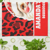 Red Leopard Print Retro Kerstman Kerstmis Theedoek (Gevouwen)