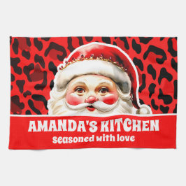 Red Leopard Print Retro Kerstman Kerstmis Theedoek