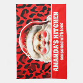Red Leopard Print Retro Kerstman Kerstmis Theedoek (Verticaal)