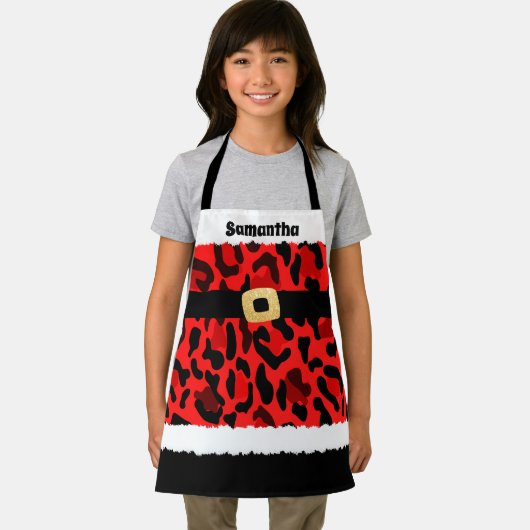 Red Leopard Print Santa Costume Christmas Kinder Schort (Insitu)