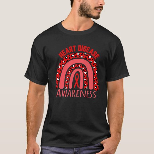 Red Leopard Rainbow Heart Disease Awareness   T-shirt (Voorkant)