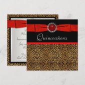 Red Leopard Red Quinceañera Uitnodigingen (Voorkant / Achterkant)
