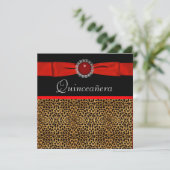 Red Leopard Red Quinceañera Uitnodigingen (Staand voorkant)