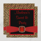Red Leopard Sweet 16 Verjaardagsfeest Kaart (Voorkant / Achterkant)