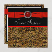 Red Leopard Sweet Zestien Verjaardagsfeest Kaart (Voorkant / Achterkant)
