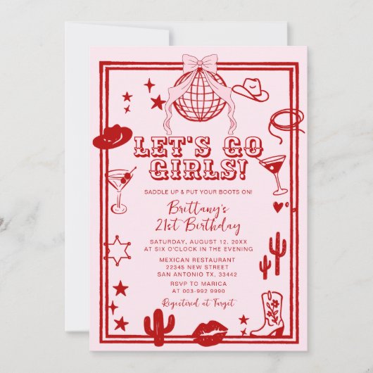 Red Let's Go Girls Birthday Party Invitation Kaart (Voorkant)