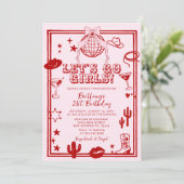 Red Let's Go Girls Birthday Party Invitation Kaart (Staand voorkant)